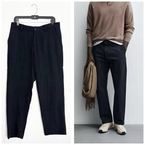 Zara Men’s Textured Pants Size 32 Navy Blue Straight Leg 6687/274/401